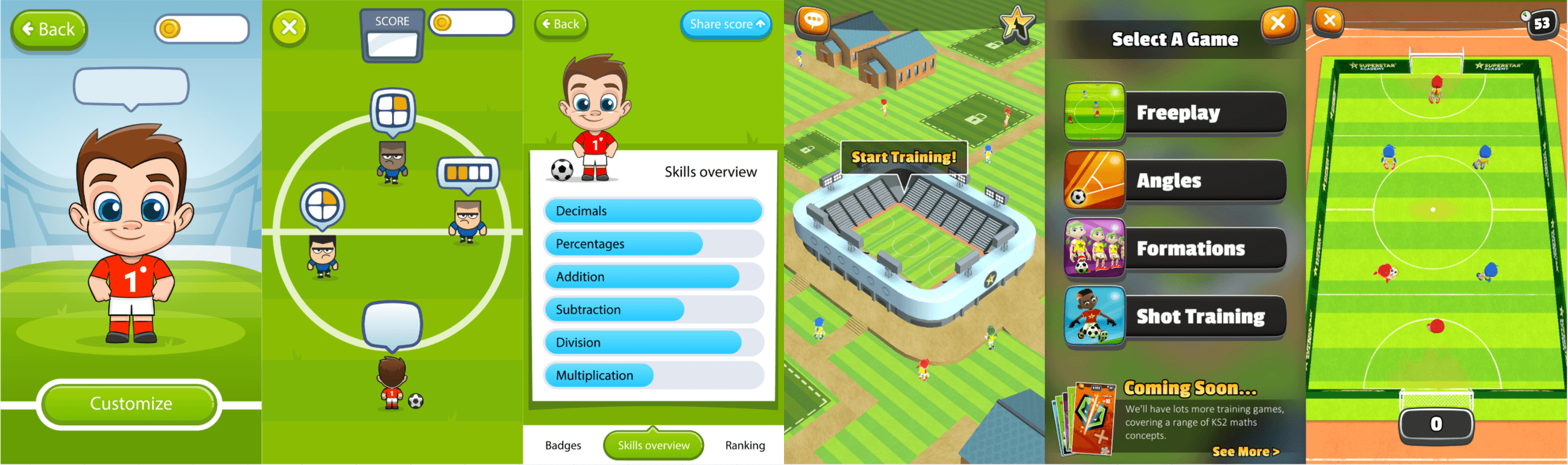 Superstar Academy — training game screens